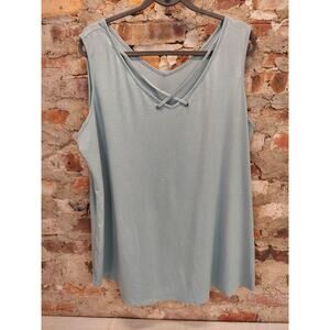 Womens Plus Size Tank Top 1X Criss Cross V-Neck Light Blue Rayon Sleeveless